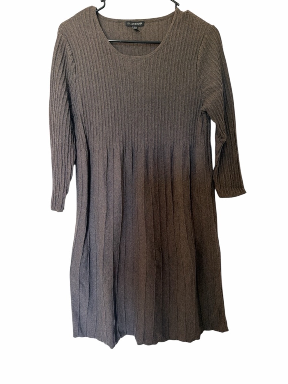 Ellen Fisher Ribbed Knit Brown Sweater Dress washable wool